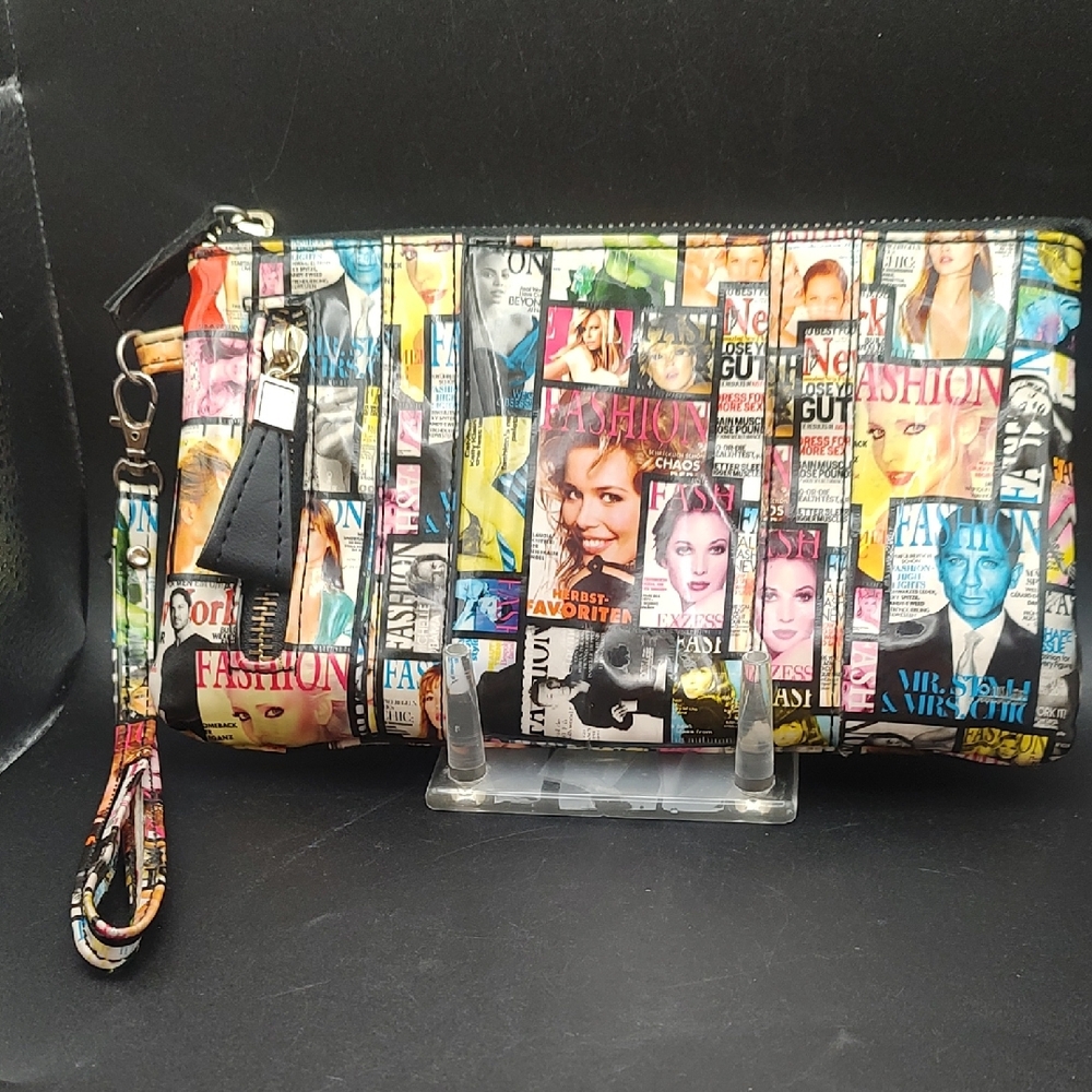 Vintage Fashion Magazine Collage Print Clutch & Wristlet  Glossy Vinyl